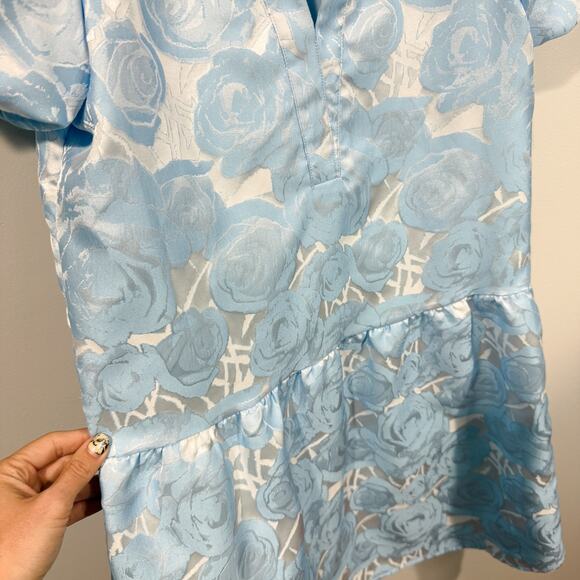 SSYS The Palmer Puff Sleeve Drop Waist Brocade Dress Blue Size S EUC - Picture 4 of 6